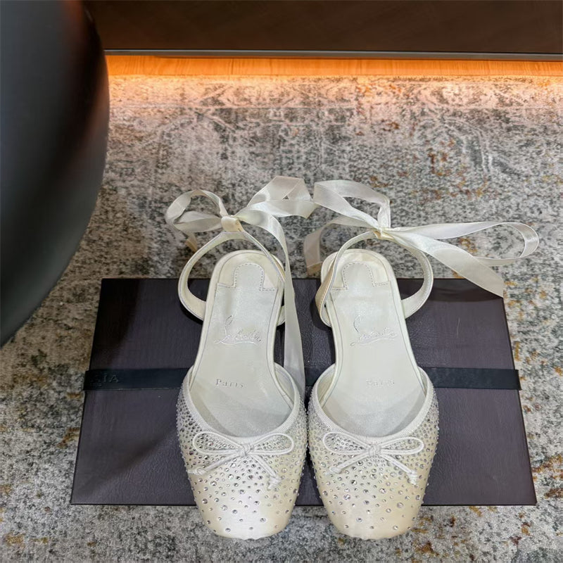 CL 【Red Sole】Rhinestone Bow-Tie Ballet Flats