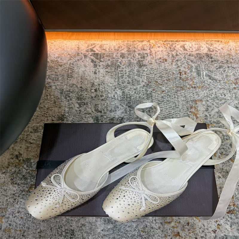 CL 【Red Sole】Rhinestone Bow-Tie Ballet Flats