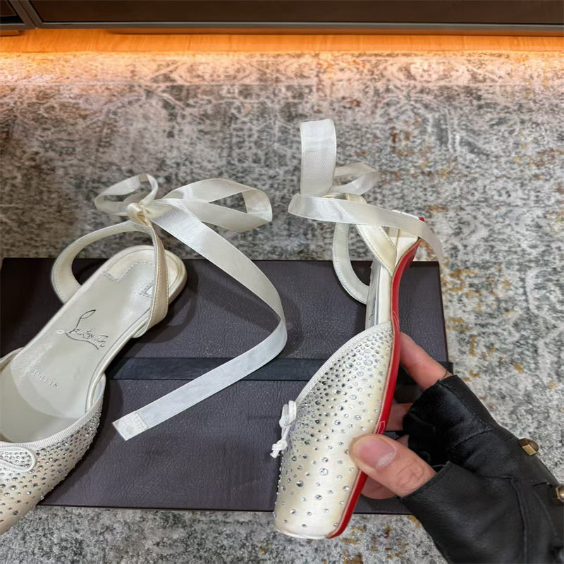 CL 【Red Sole】Rhinestone Bow-Tie Ballet Flats