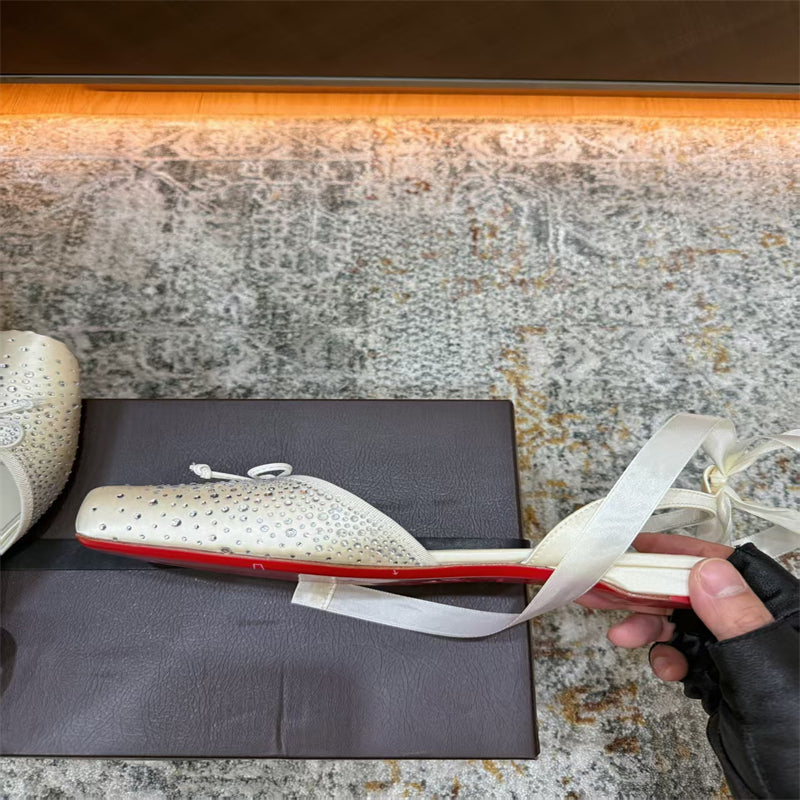 CL 【Red Sole】Rhinestone Bow-Tie Ballet Flats