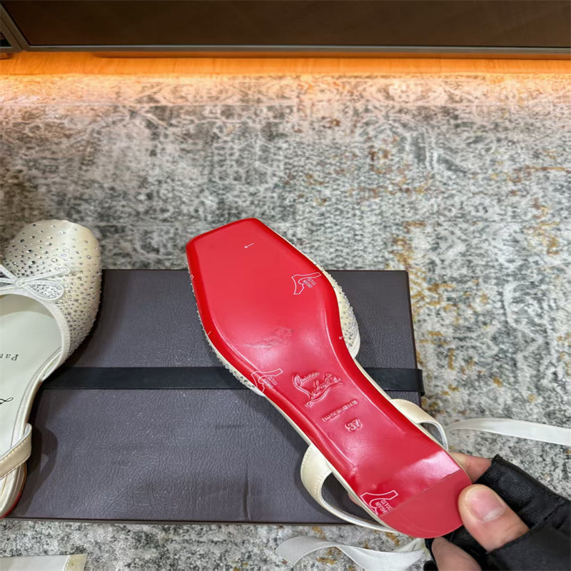 CL 【Red Sole】Rhinestone Bow-Tie Ballet Flats