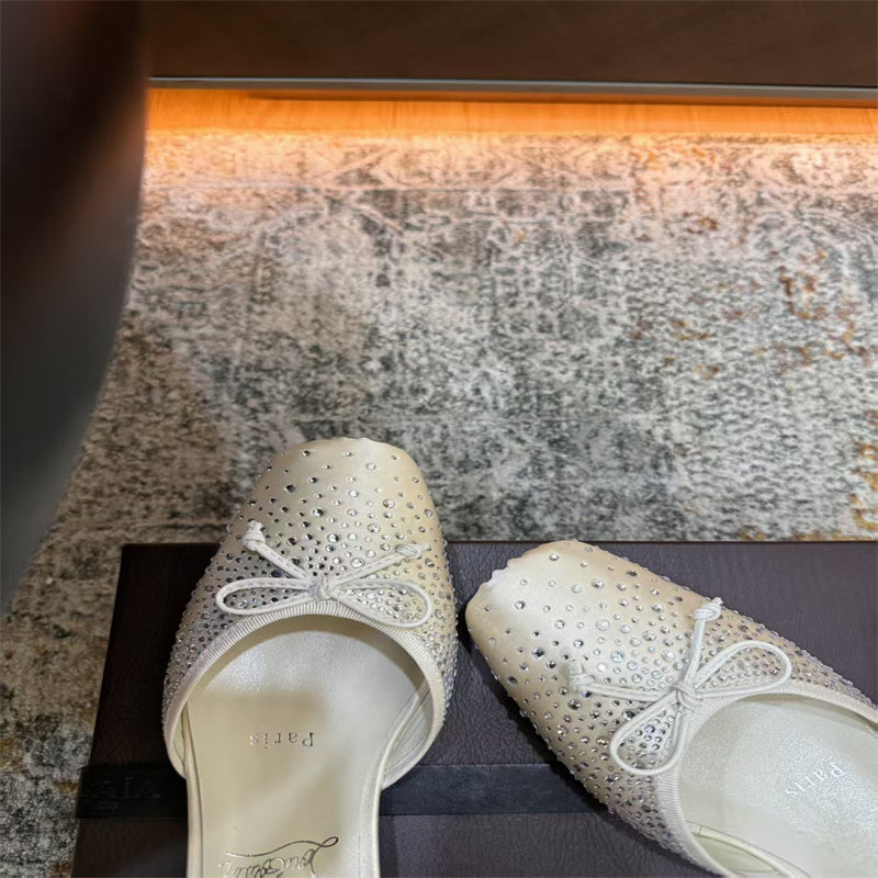 CL 【Red Sole】Rhinestone Bow-Tie Ballet Flats