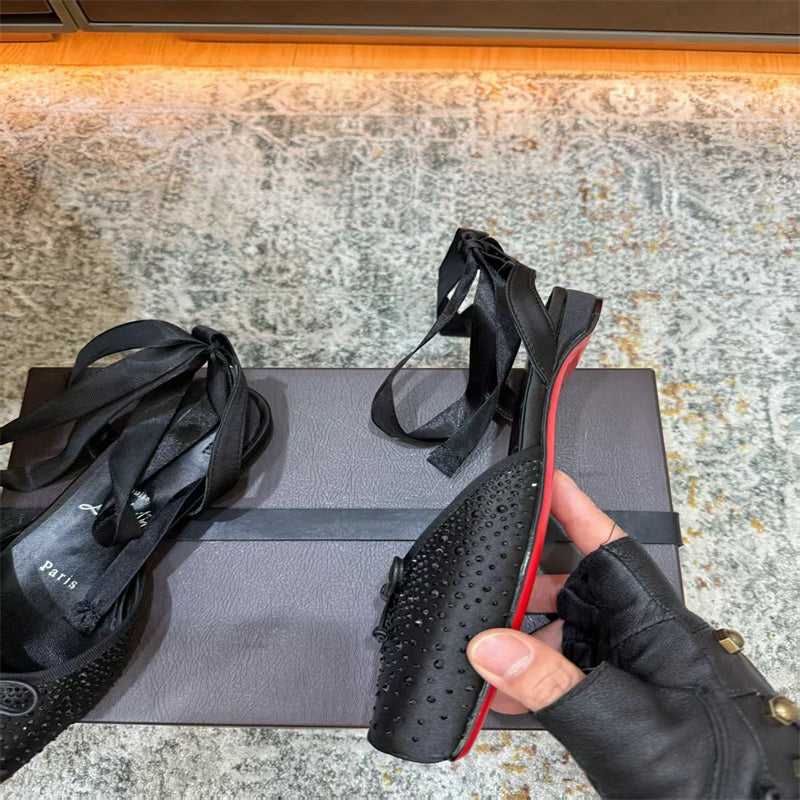 CL 【Red Sole】Rhinestone Bow-Tie Ballet Flats