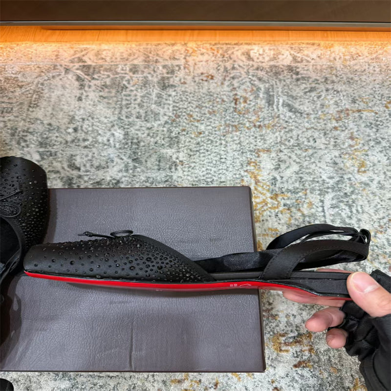 CL 【Red Sole】Rhinestone Bow-Tie Ballet Flats