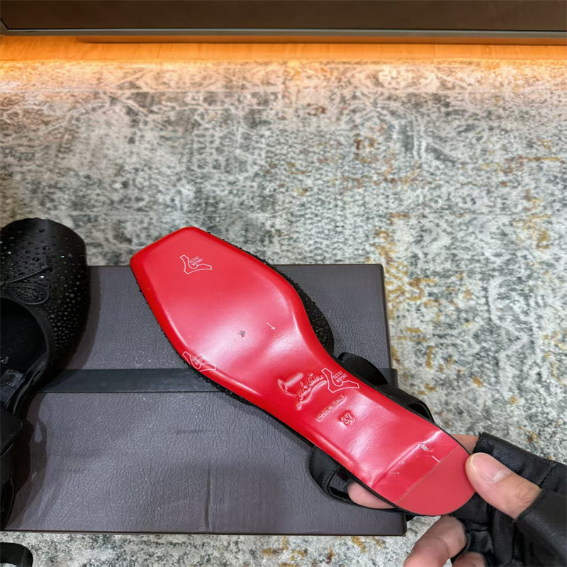 CL 【Red Sole】Rhinestone Bow-Tie Ballet Flats