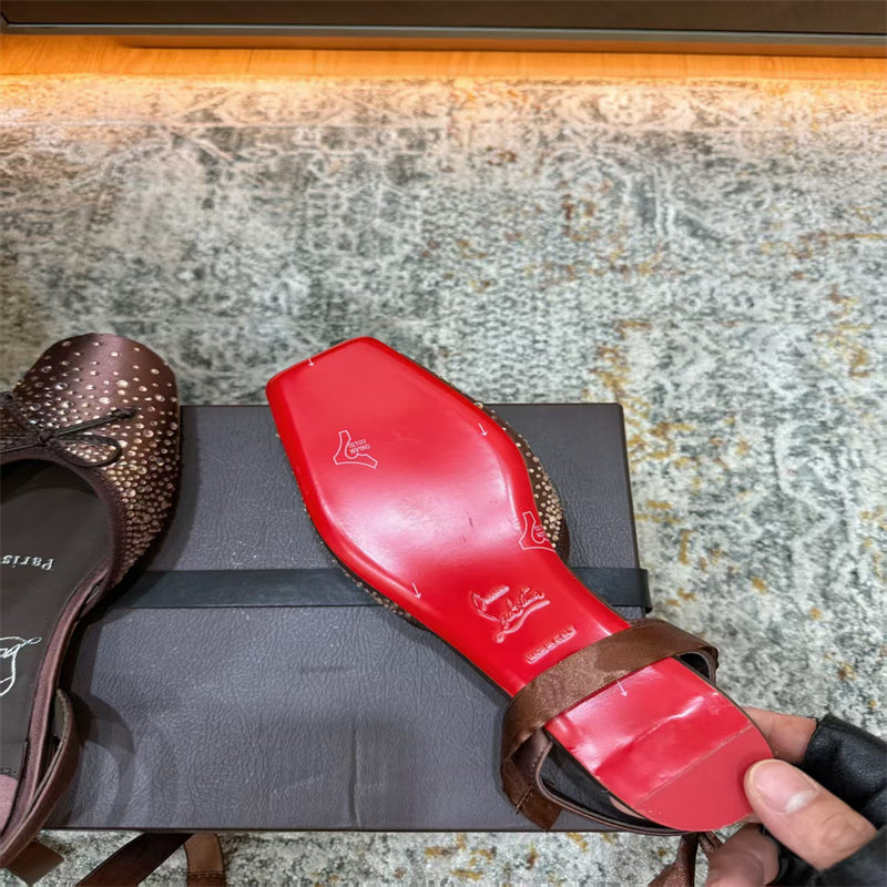 CL 【Red Sole】Rhinestone Bow-Tie Ballet Flats