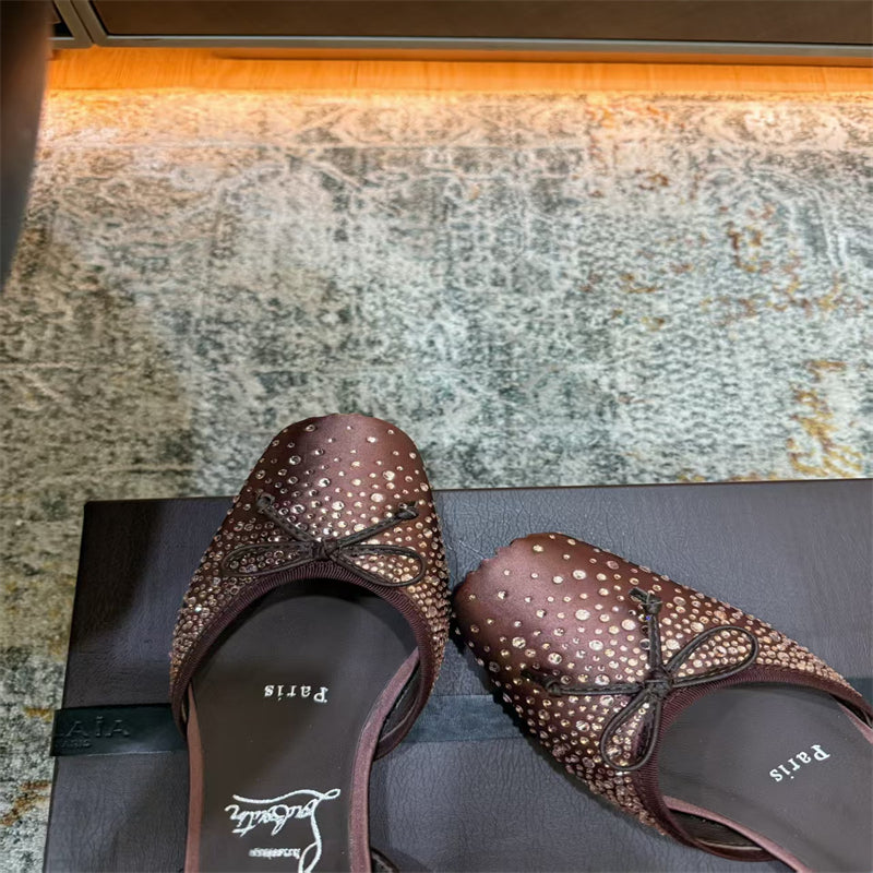 CL 【Red Sole】Rhinestone Bow-Tie Ballet Flats