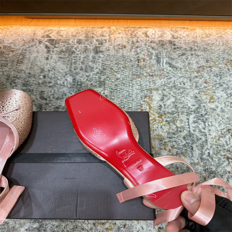 CL 【Red Sole】Rhinestone Bow-Tie Ballet Flats