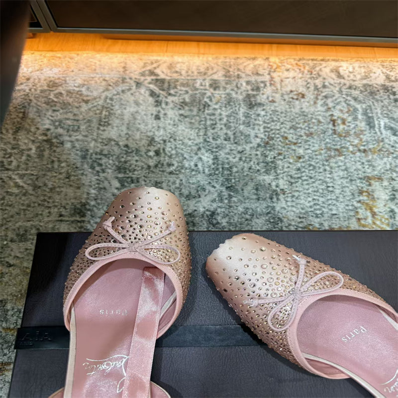 CL 【Red Sole】Rhinestone Bow-Tie Ballet Flats