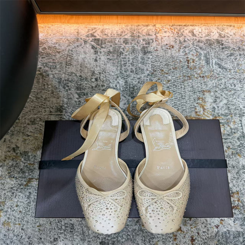 CL 【Red Sole】Rhinestone Bow-Tie Ballet Flats