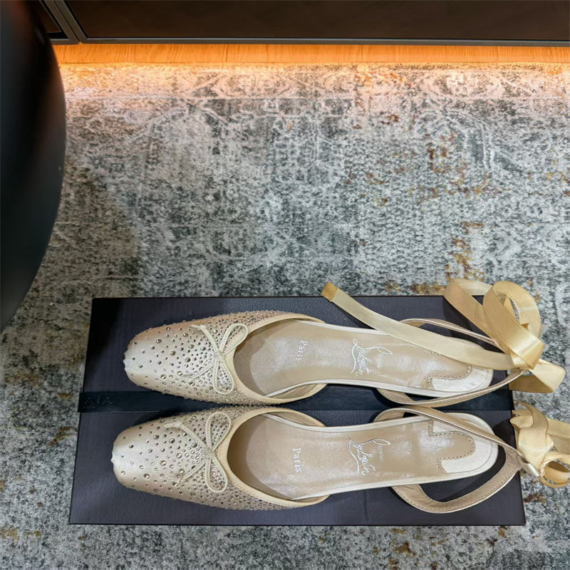 CL 【Red Sole】Rhinestone Bow-Tie Ballet Flats