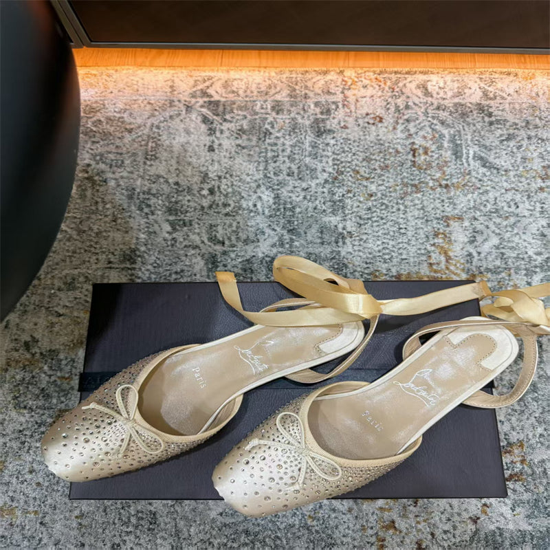 CL 【Red Sole】Rhinestone Bow-Tie Ballet Flats