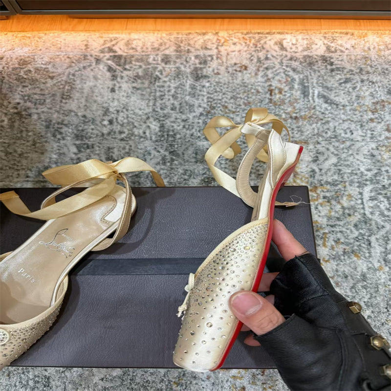 CL 【Red Sole】Rhinestone Bow-Tie Ballet Flats