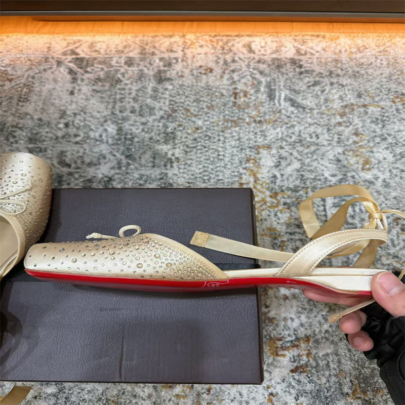 CL 【Red Sole】Rhinestone Bow-Tie Ballet Flats