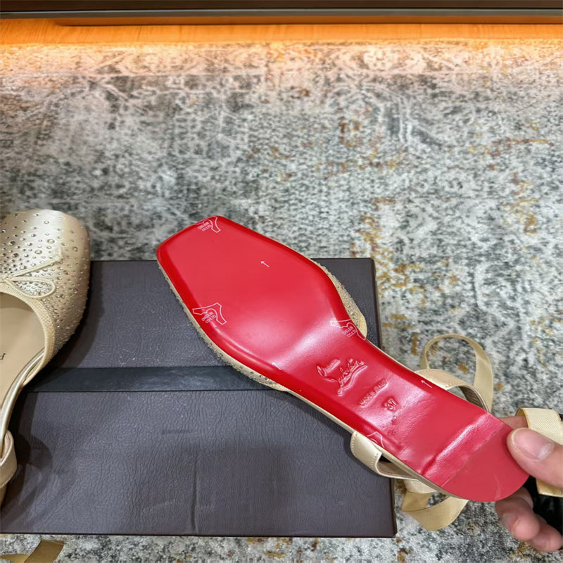 CL 【Red Sole】Rhinestone Bow-Tie Ballet Flats