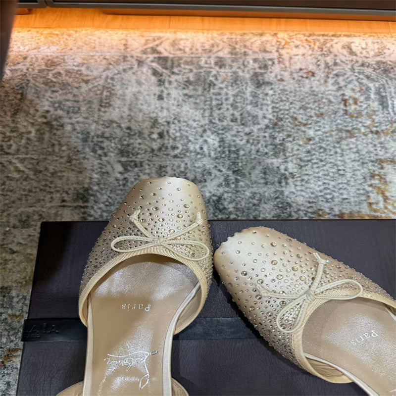CL 【Red Sole】Rhinestone Bow-Tie Ballet Flats
