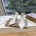 CL 【Red Sole】Pointed-toe T-strap high heels with rhinestones