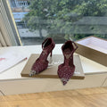 CL 【Red Sole】Pointed-toe T-strap high heels with rhinestones