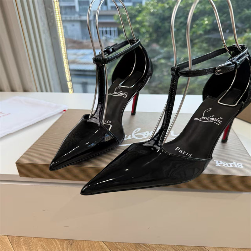 CL 【Red Sole】Patent leather T-strap high heels