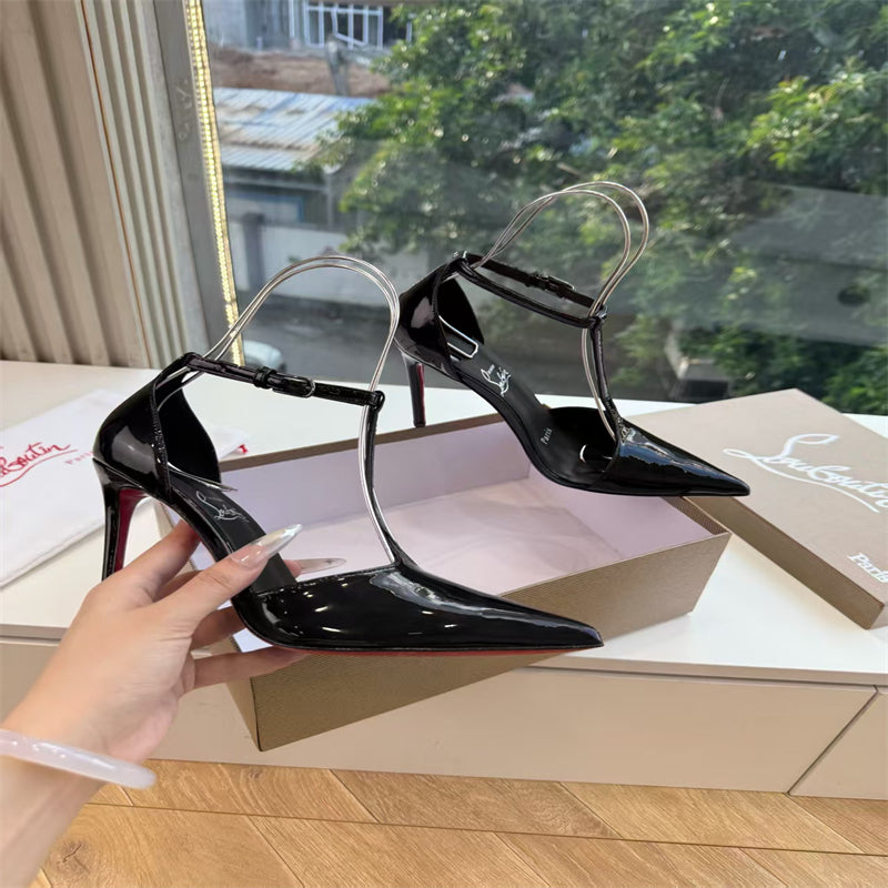 CL 【Red Sole】Patent leather T-strap high heels