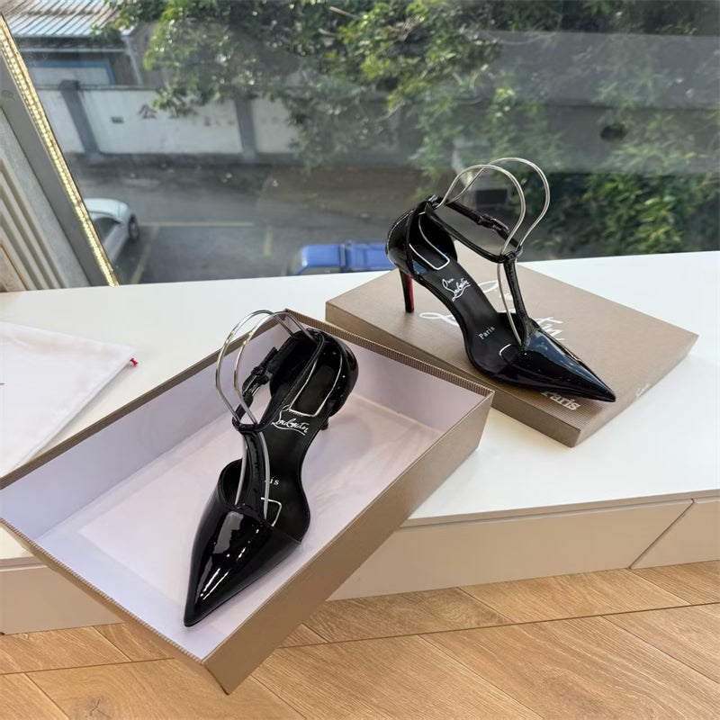 CL 【Red Sole】Patent leather T-strap high heels