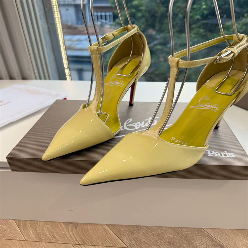 CL 【Red Sole】Patent leather T-strap high heels