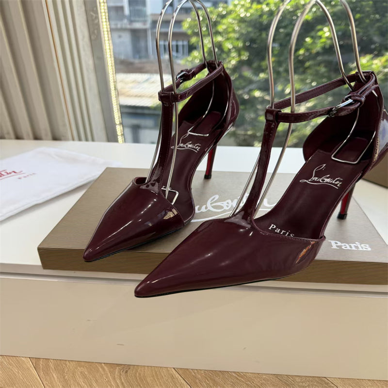 CL 【Red Sole】Patent leather T-strap high heels