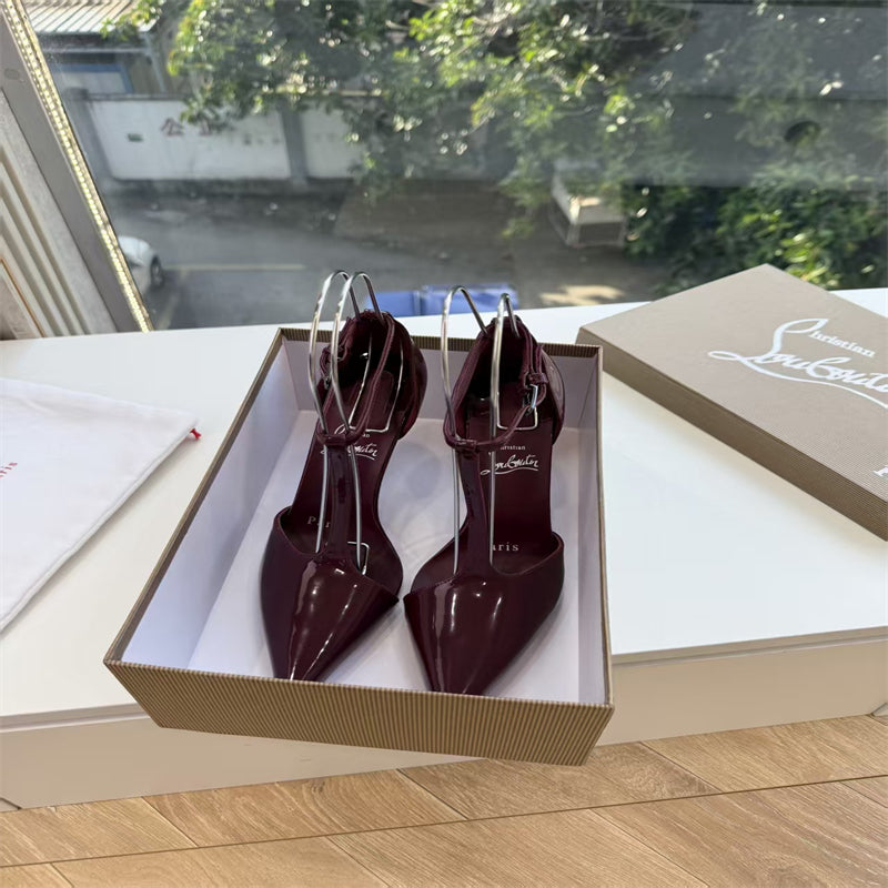 CL 【Red Sole】Patent leather T-strap high heels