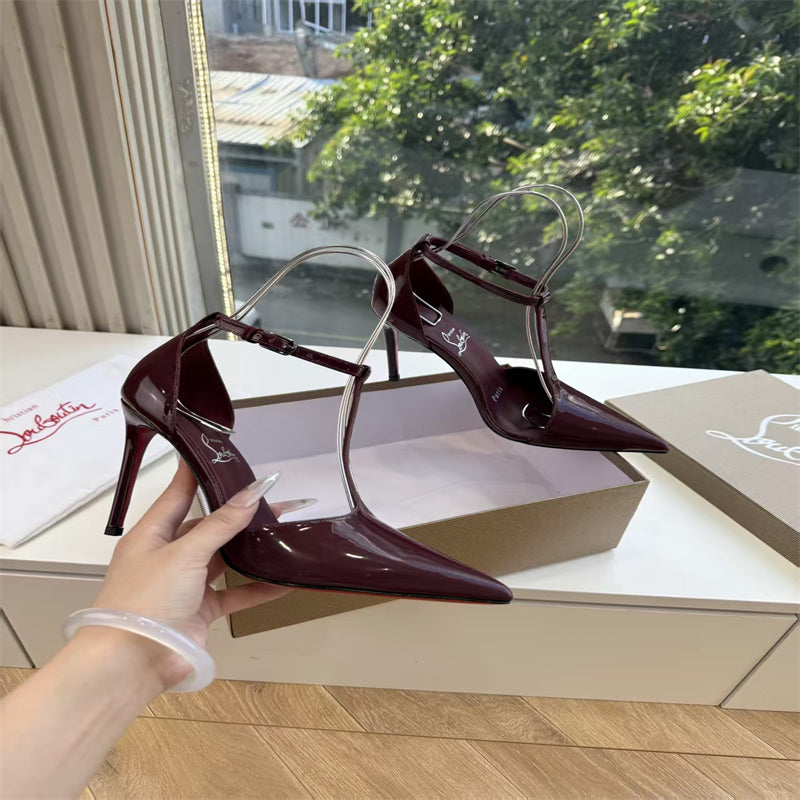 CL 【Red Sole】Patent leather T-strap high heels