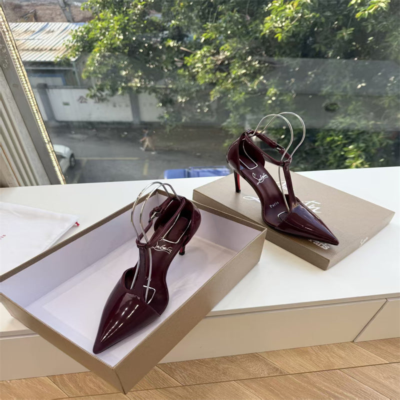 CL 【Red Sole】Patent leather T-strap high heels