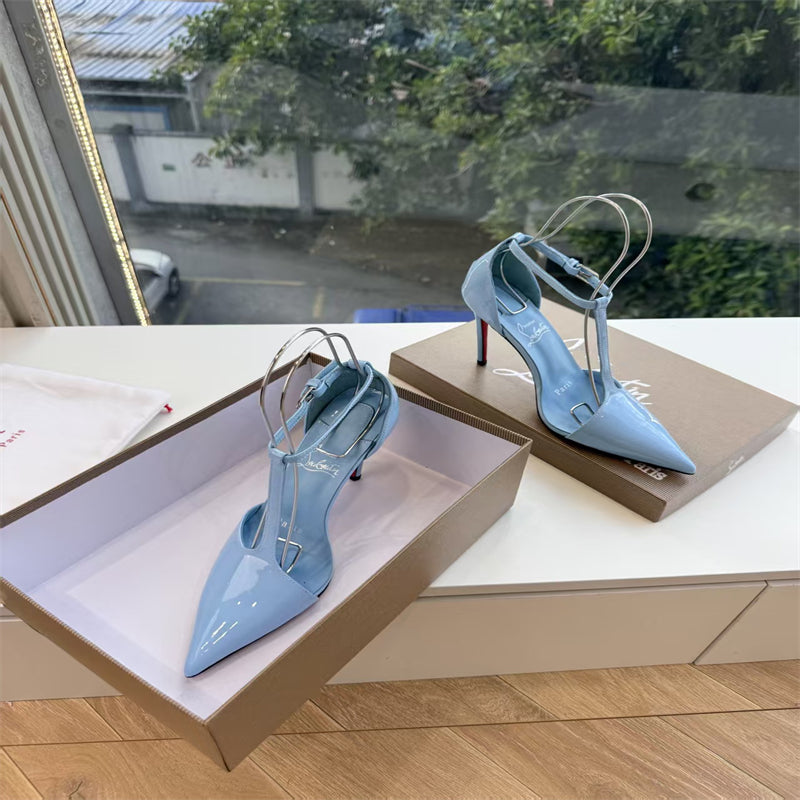 CL 【Red Sole】Patent leather T-strap high heels