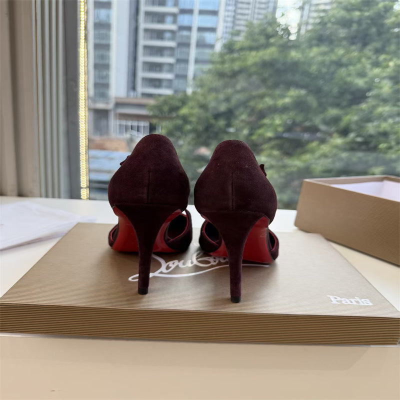 CL 【Red Sole】Suede T-strap high heels