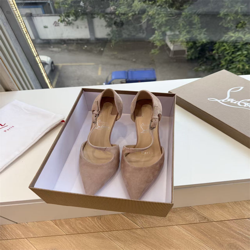CL 【Red Sole】Suede T-strap high heels