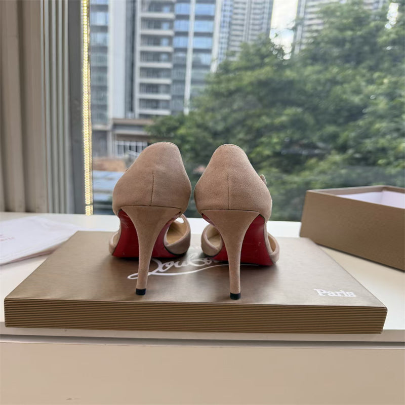 CL 【Red Sole】Suede T-strap high heels
