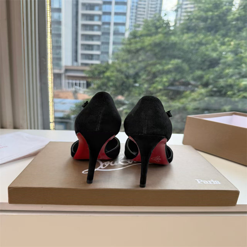 CL 【Red Sole】Suede T-strap high heels