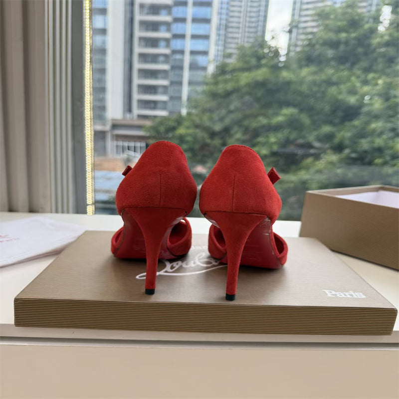 CL 【Red Sole】Suede T-strap high heels
