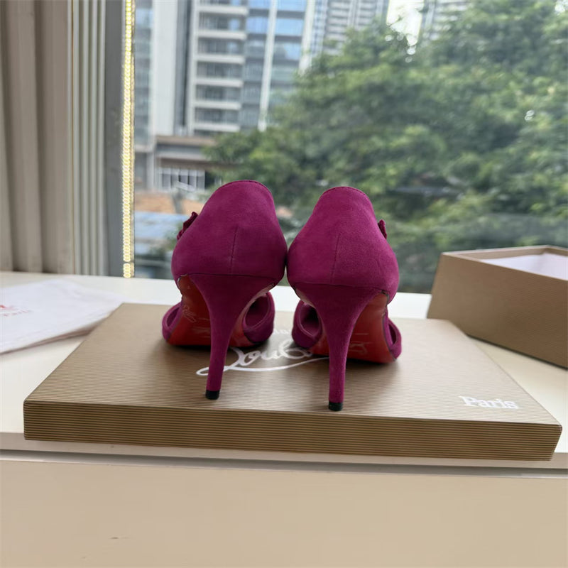 CL 【Red Sole】Suede T-strap high heels