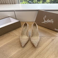 CL 【Red Sole】High heels with mesh, pearls, and gradient rhinestones