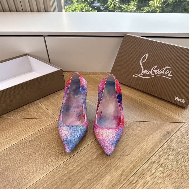 CL 【Red Sole】Rainbow gradient rhinestone-encrusted pointed-toe high heels
