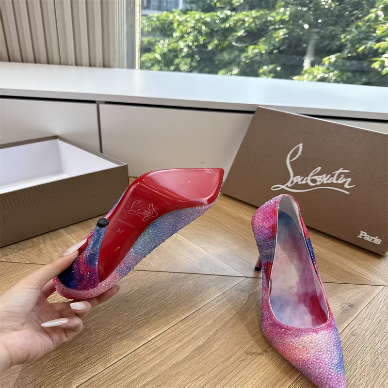 CL 【Red Sole】Rainbow gradient rhinestone-encrusted pointed-toe high heels