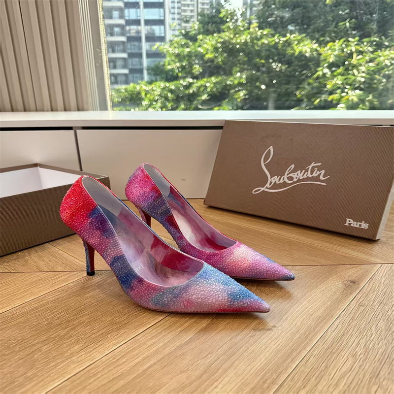 CL 【Red Sole】Rainbow gradient rhinestone-encrusted pointed-toe high heels